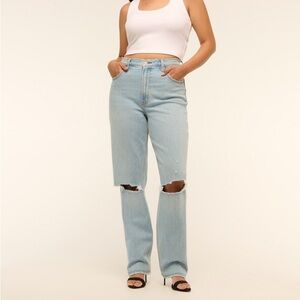 ABERCROMBIE & FITCH Ultra High Rise 90s Straight Jean Curve Love Split Knees